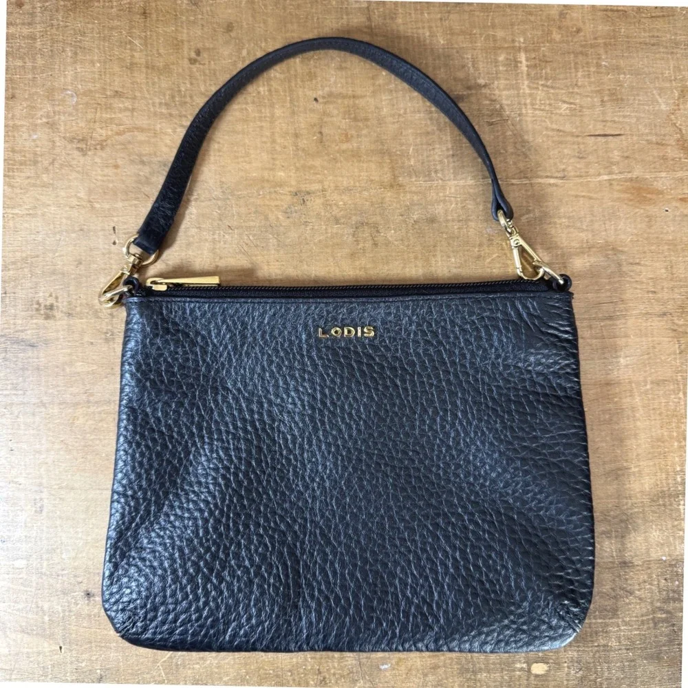 Lodis‎ Black Leather Gold Chain Convertible Wristlet Crossbody